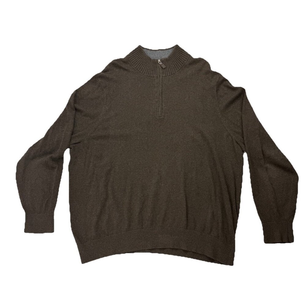 Eddie Bauer Mens Brown Cashmere Blend XXL 1/4 Zip Sweater